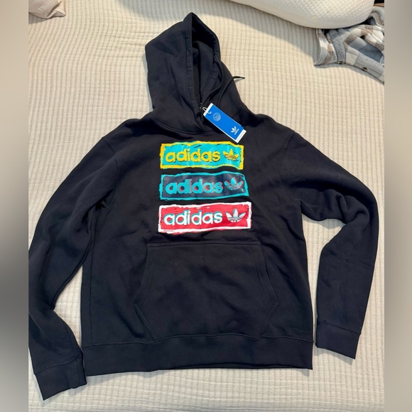 adidas Other - Adidas Men’s Tricolor Linear Logo Long Sleeve Black Medium Hoodie. HT7333. NWT